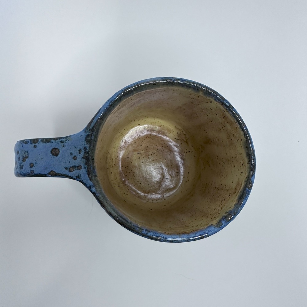 Cat Kitty Coffee Mug Blue Speckles Curved Handle Pottery Handmade - Picture 3 of 6